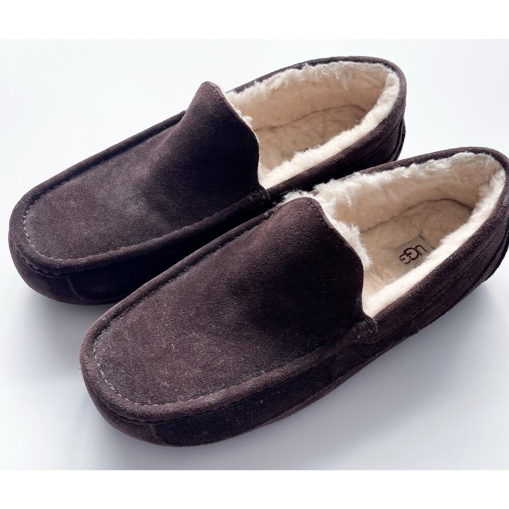 UGG Ascot Suede Loafer Shearling Slipper Size Men's 10 Dark Brown Dusted Cocoa
